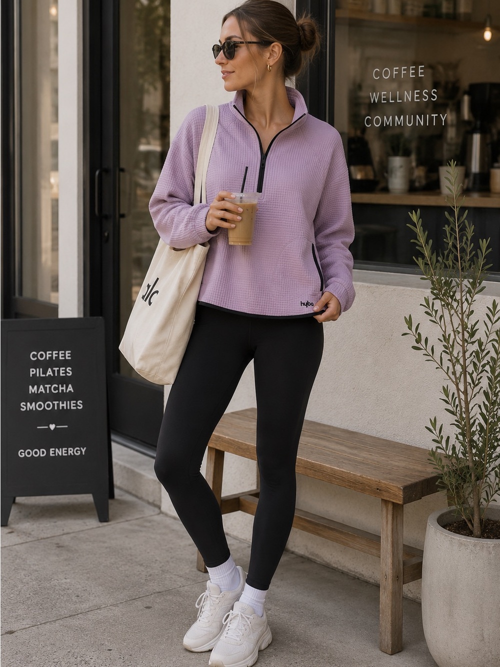 Hyba Lavender Waffle Knit Quarter Zip Pullover‎ Athleisure Sweater XS